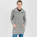 A20296 Ladies High Neck Merino Aran Zip Cardigan Grey Color Studio Gaelsong
