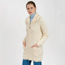 A20296 Ladies High Neck Merino Aran Zip Cardigan White Color Studio Gaelsong
