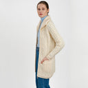 A20296 Ladies High Neck Merino Aran Zip Cardigan White Color Side View Gaelsong
