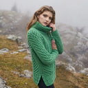 A20297 Funnel Neck Cable Knit Irish Sweater Green Color Lifestyle Gaelsong
