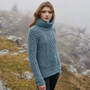 A20297 Funnel Neck Cable Knit Irish Sweater Lifestyle Gaelsong
