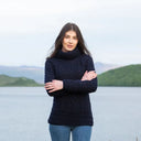 A20297 Funnel Neck Cable Knit Irish Sweater Navy Blue Color Studio Gaelsong
