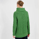 A20297 Funnel Neck Cable Knit Irish Sweater Green Color Back View Gaelsong
