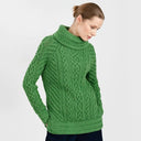 A20297 Funnel Neck Cable Knit Irish Sweater Green Color Studio Gaelsong

