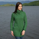 A20296 Ladies Irish Merino Aran Zip Cardigan in GREEN Colour Lifestyle Gaelsong
