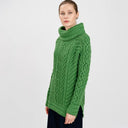 A20297 Funnel Neck Cable Knit Irish Sweater Green Color Studio Gaelsong
