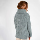 A20297 Funnel Neck Cable Knit Irish Sweater Misty Blue  Color Back View Gaelsong
