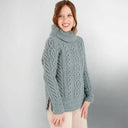 A20297 Funnel Neck Cable Knit Irish Sweater Misty Grey Color Studio Gaelsong
