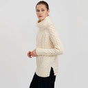 A20297 Funnel Neck Cable Knit Irish Sweater White Color Side View Gaelsong
