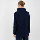 A20297 Funnel Neck Cable Knit Irish Sweater Navy Blue Color Back View Gaelsong
