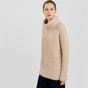 A20297 Funnel Neck Cable Knit Irish Sweater Parsnip Color Side View Gaelsong
