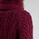 A20297 Funnel Neck Cable Knit Irish Sweater Wine Color Back View Gaelsong
