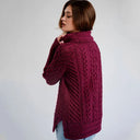 A20297 Funnel Neck Cable Knit Irish Sweater Wine Color Back View Gaelsong
