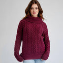 A20297 Funnel Neck Cable Knit Irish Sweater Wine Color Studio Gaelsong
