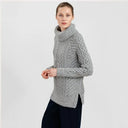 A20297 Funnel Neck Cable Knit Irish Sweater Grey Color Side View Gaelsong
