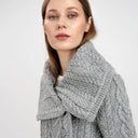A20298 Merino Large Collar Aran Coat
Grey Color Front View Gaelsong