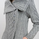 A20298 Merino Large Collar Aran Coat Grey Gaelsong
