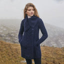 A20298 Merino Large Collar Aran Coat 
Navy Blue Lifestyle Gaelsong