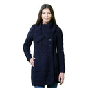A20298 Merino Large Collar Aran Coat
Navy Blue  Color Front View Gaelsong