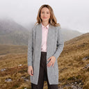 A20299 Aran Merino Wool Open Front Cardigan GREY Color Lifetsyle Gaelsong
