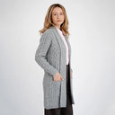 A20299 Aran Merino Wool Open Front Cardigan Grey Color Side View  Gaelsong
