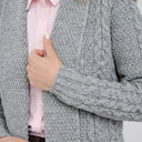 A20299 Aran Merino Wool Open Front Cardigan Grey Color Front View  Gaelsong
