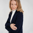 A20299 Aran Merino Wool Open Front Cardigan Navy Color Side View  Gaelsong
