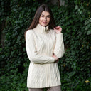A20300 Irish Cable Knit Cardigan with Full Zipper White Color Lifestyle Gaelsong
