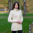 A20300 IrIsh Cable Knit Cardigan with Full Zipper in NATURAL WHITE Gaelsong
