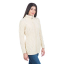 A20300 Irish Cable Knit Cardigan with Full Zipper White Color side view  Gaelsong
