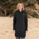 A20301 Women's Long Side Zip Irish Cardigan Charcoal Color Lifestyle Gaelsong

