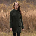 A20301 Women's Long Side Zip Irish Cardigan Army Green Color Studio Gaelsong
