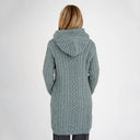 A20301 Women's Long Side Zip Irish Cardigan Misty Blue Color Back View  Gaelsong
