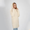 A20301 Women's Long Side Zip Irish Cardigan White Color Studio Gaelsong
