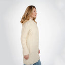 A20301 Women's Long Side Zip Irish Cardigan White Color Side View  Gaelsong
