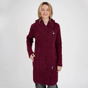 A20301 Women's Long Side Zip Irish Cardigan Red Color Studio Gaelsong
