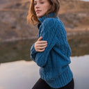 Ladies Irish Merino Zip Neck Sweater Teal Blue Gaelsong 