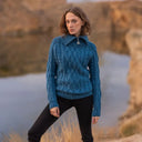 Ladies Irish Merino Zip Neck Sweater Teal Gaelsong