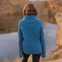 Ladies Irish Merino Zip Neck Sweater Teal Gaelsong