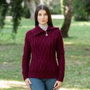 Ladies Irish Merino Zip Neck Sweater Wine Gaelsong