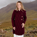 A20303  Merino Wool Aran Leaf Irish Coat Wine Lifestyle Gaelsong