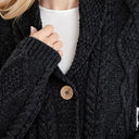 A20304 Women's Traditional Shawl Collar Irish Cardigan Charcoal Color Front  Gaelsong
