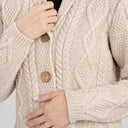 A20304 Women's Traditional Shawl Collar Irish Cardigan Parsnip Color Front View Gaelsong
