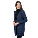A20305 Merino Long Open-Front Irish Coat Navy Color Side View Gaelsong
