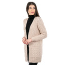 A20305 Merino Long Open-Front Irish Coat Parsnip Color Side View Gaelsong
