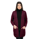 A20305 Merino Long Open-Front Irish Coat Wine Color Studio Gaelsong
