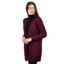 A20305 Merino Long Open-Front Irish Coat Wine Color Side View Gaelsong
