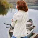 A20306 Ladies Merino Irish Bomber Jacket White Color Back View Lifestyle Gaelsong
