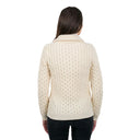 A20306 Ladies Merino Irish Bomber Jacket White Color Studio Back View Gaelsong

