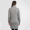 A20307 Ladies Merino Long Aran Pattern Coat Grey Studio Back View Gaelsong
